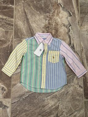 NWT Polo Ralph Lauren Baby Boy 12M Striped Oxford Fun Shirt Macy’s Tags